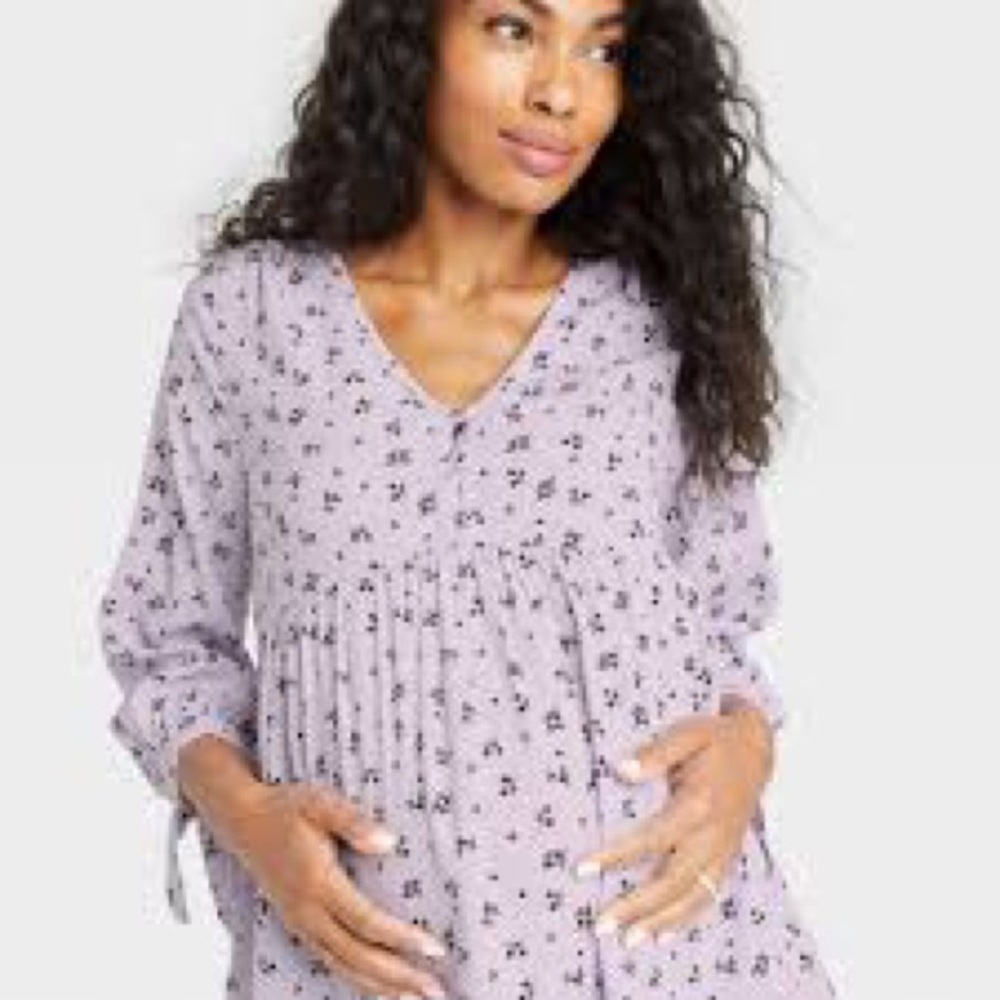 NWOT The Nines by Hatch lavender floral maternity blouse size small